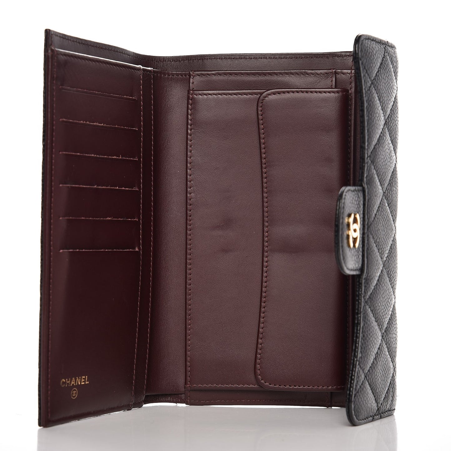 Caviar Quilted Large Flap Wallet Black