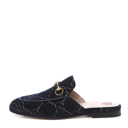 Gucci Velvet GG Monogram Womens Princetown Slippers 36 Blue Beige 1 of 11
