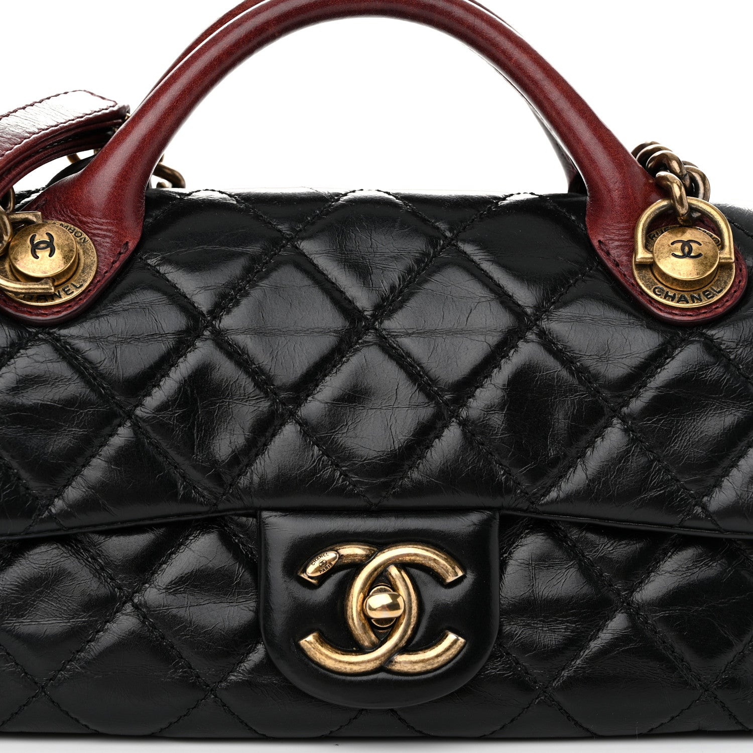 Chanel Glazed Calfskin Quilted Small Castle Rock Flap Black Burgundy 8 of 9