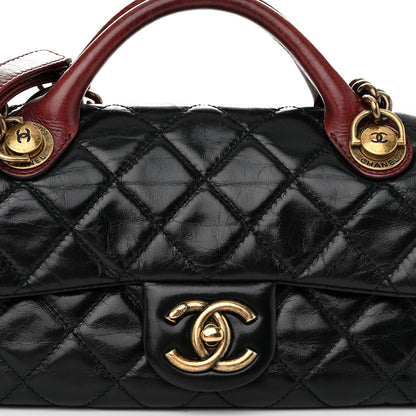 Chanel Glazed Calfskin Quilted Small Castle Rock Flap Black Burgundy 8 of 9