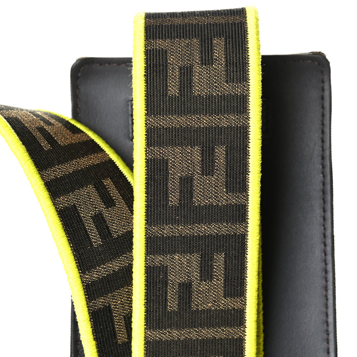 Fendi Fabric Jacquard FF 1974 Cell Pocket Strap You Tobacco Moro Giallo Fluo 6 of 7