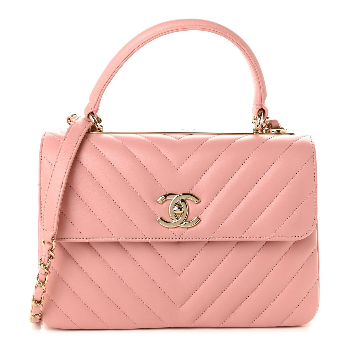 Lambskin Chevron Quilted Small Trendy CC Dual Handle Flap Bag Light Pink