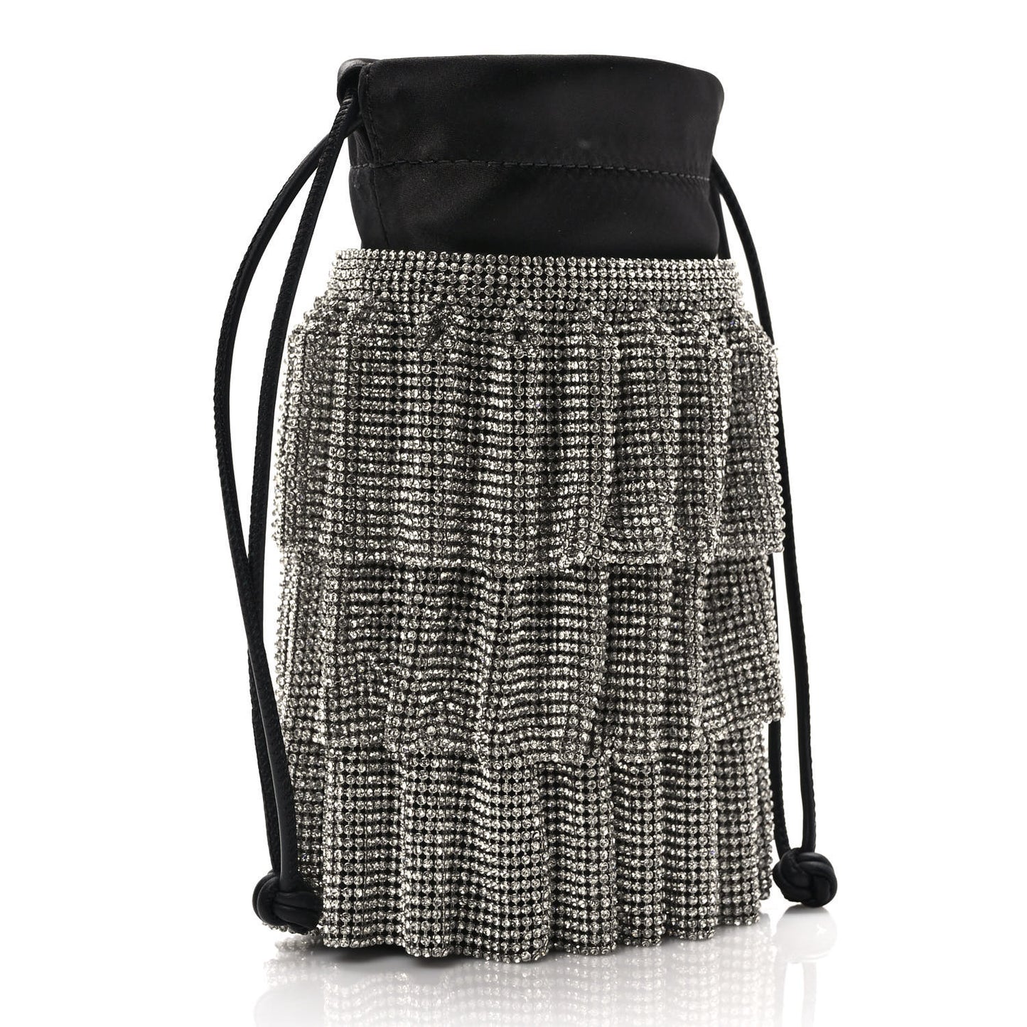 Satin Mesh Crystal Rhinestone Drawstring Pouch White Black