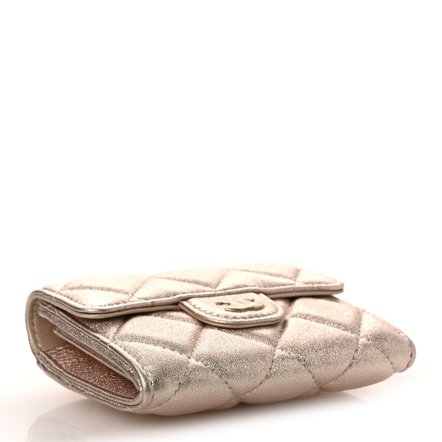 Chanel Metallic Lambskin Quilted Flap Card Holder On Chain Gold 3 of 10