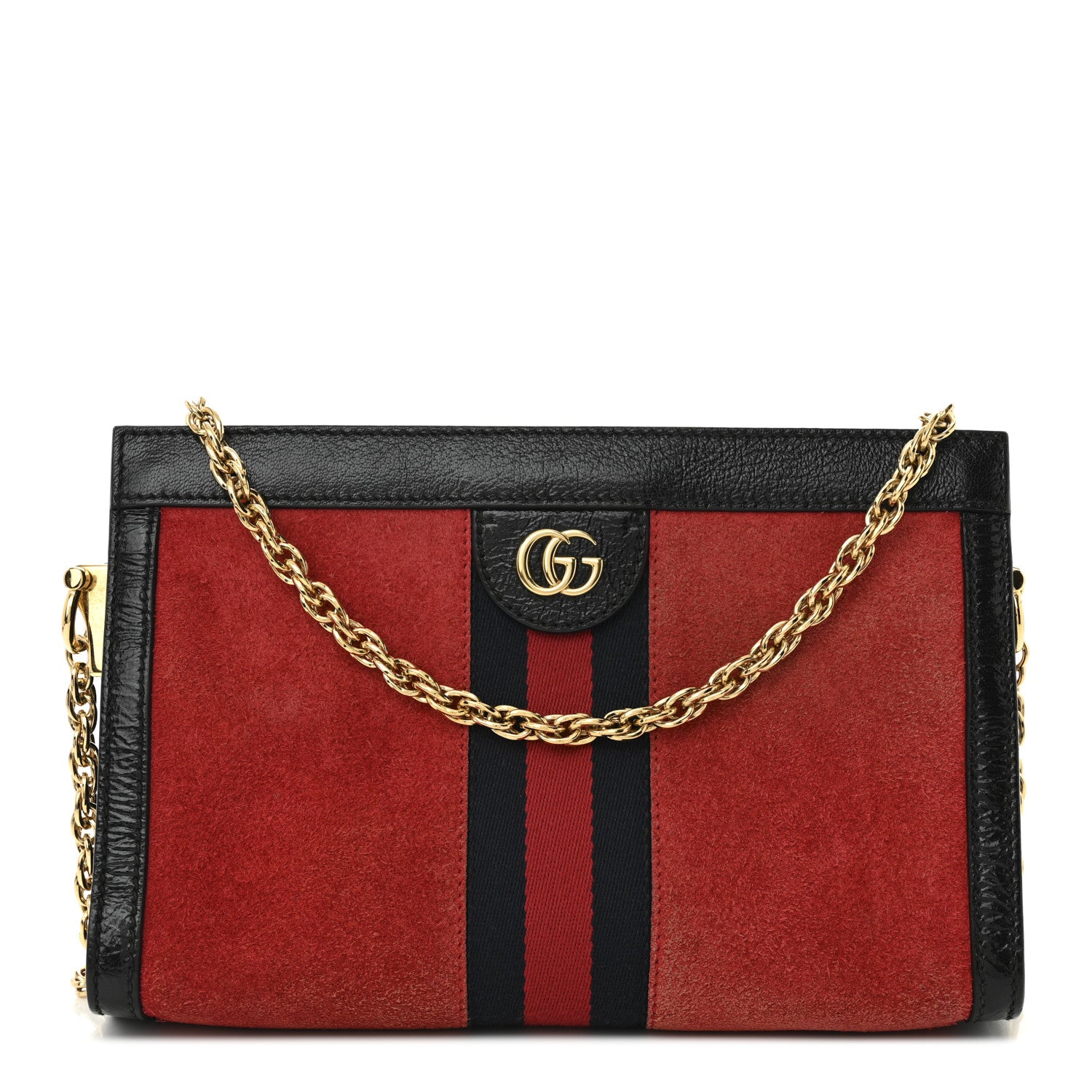 Gucci Suede Patent Web Small Ophidia Chain Shoulder Bag Hibiscus Red Black 1 of 11