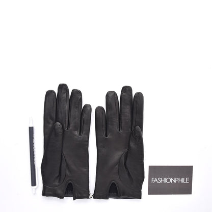 Chanel Lambskin Quilted Chocolate Bar Gloves 7 Black 2 of 6