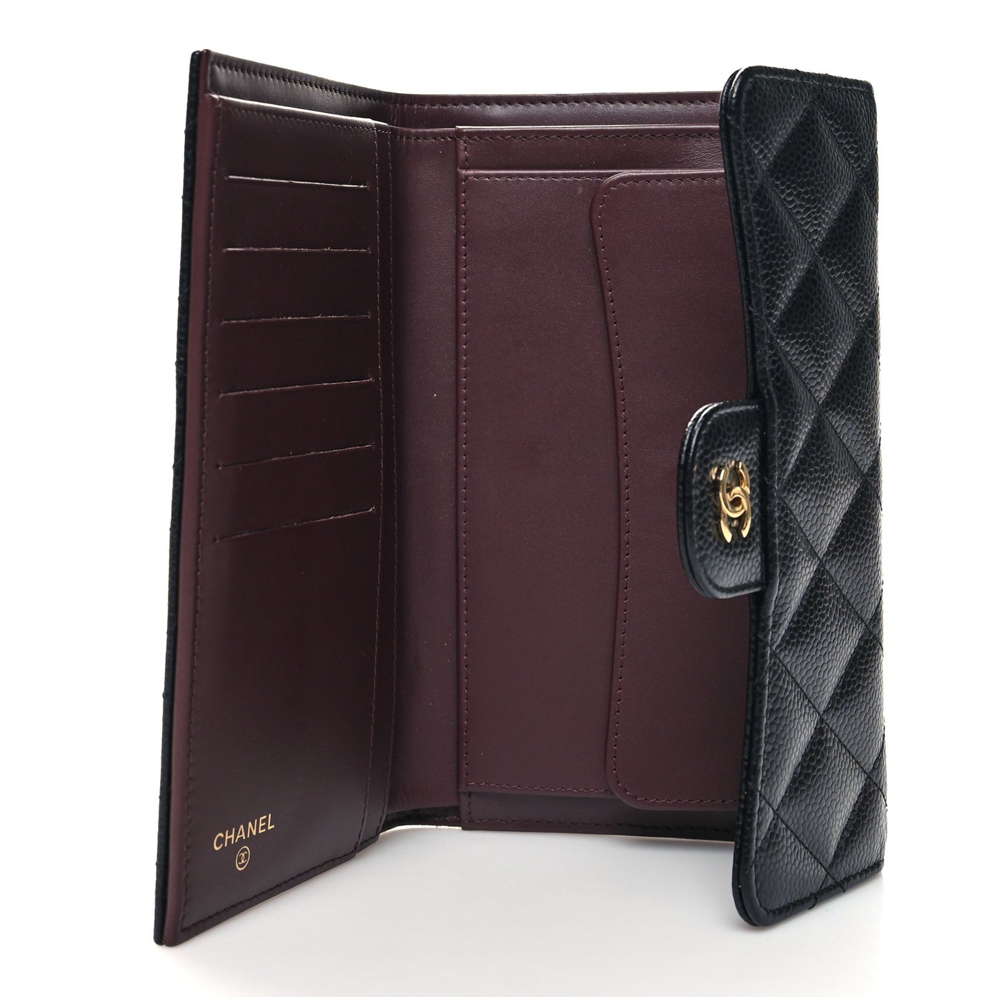 Caviar Quilted Long Flap Wallet Black