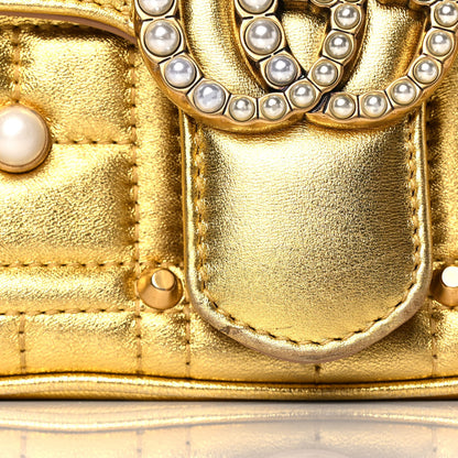 Gucci Metallic Calfskin Matelasse Studded Mini Pearly GG Marmont Shoulder Bag Gold 13 of 15