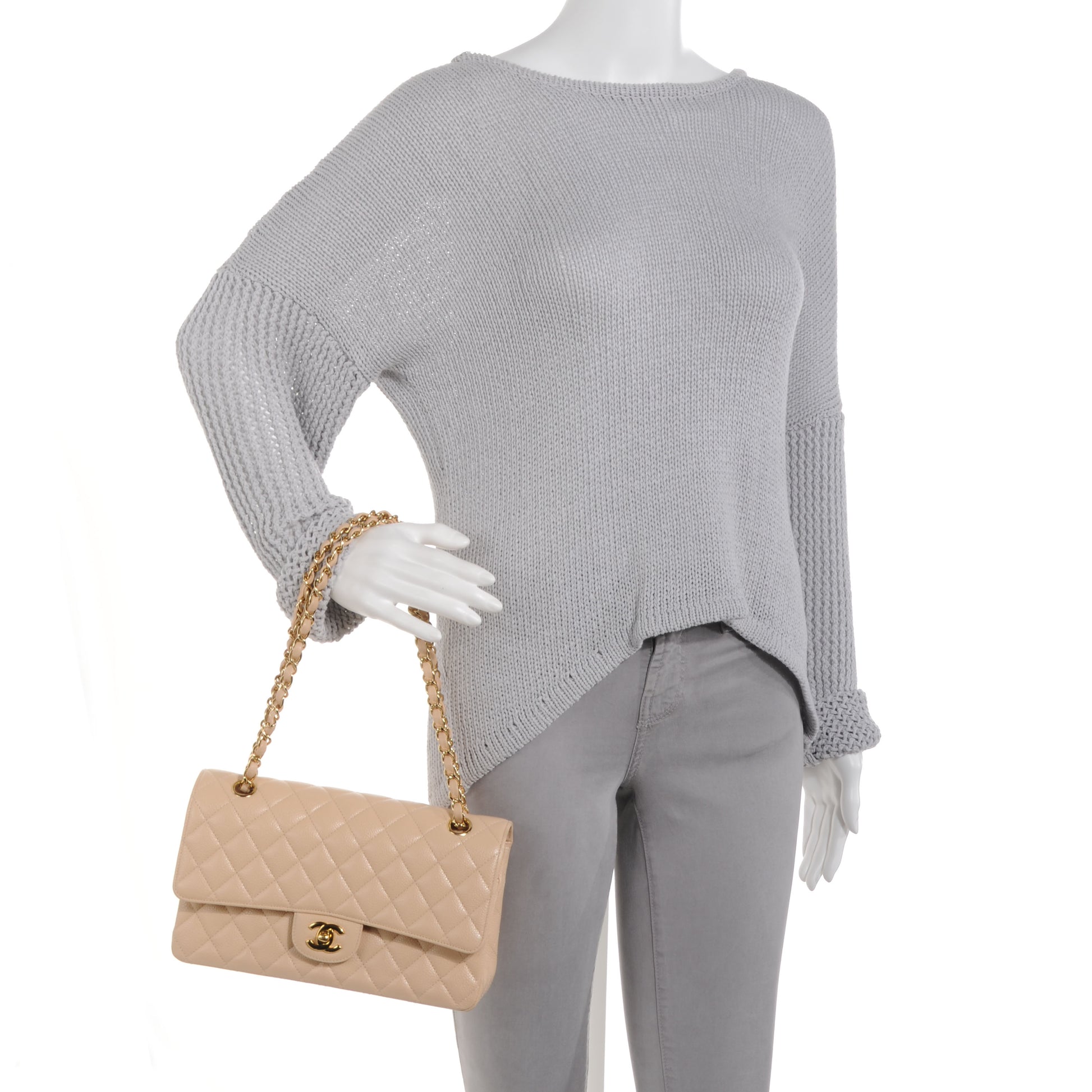 Chanel Caviar Quilted Medium Double Flap Beige Clair 2 of 9