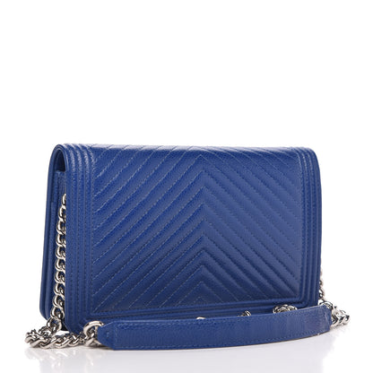 Chanel Caviar Chevron Quilted Boy Wallet On Chain WOC Blue 3 of 11