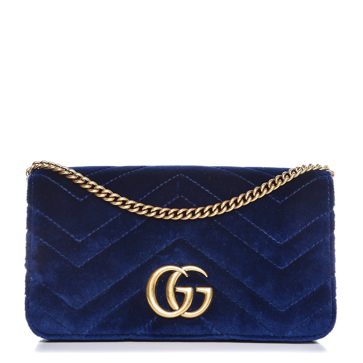 Gucci Velvet Matelasse GG Marmont Mini Bag Cobalt Blue 1 of 7