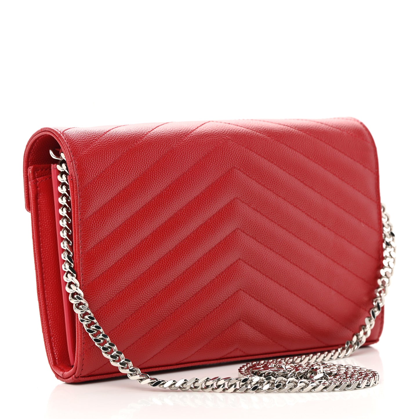 Grain De Poudre Matelasse Chevron Monogram Chain Wallet Red