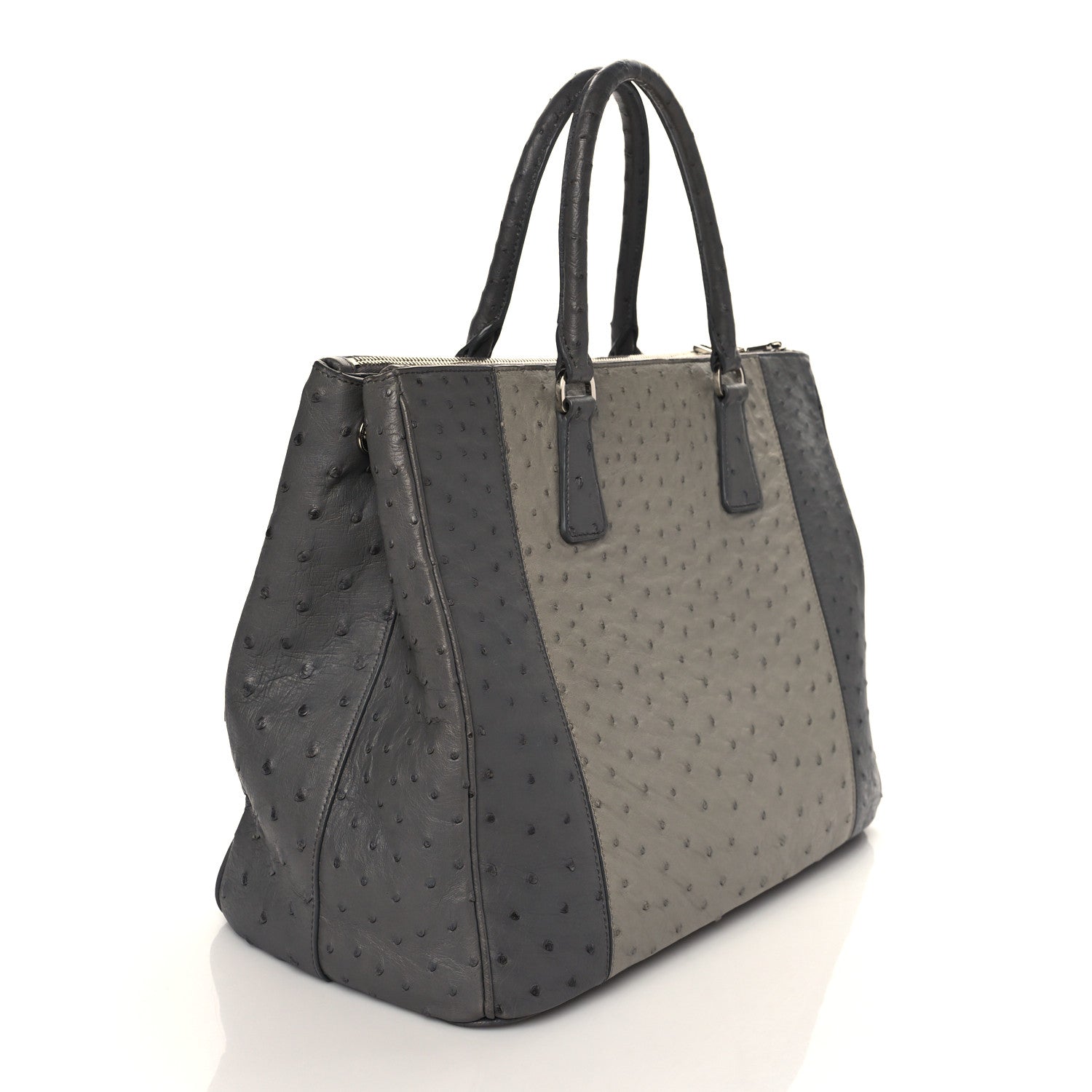 Prada Ostrich Colorblock Medium Galleria Double Zip Tote Grey 3 of 9