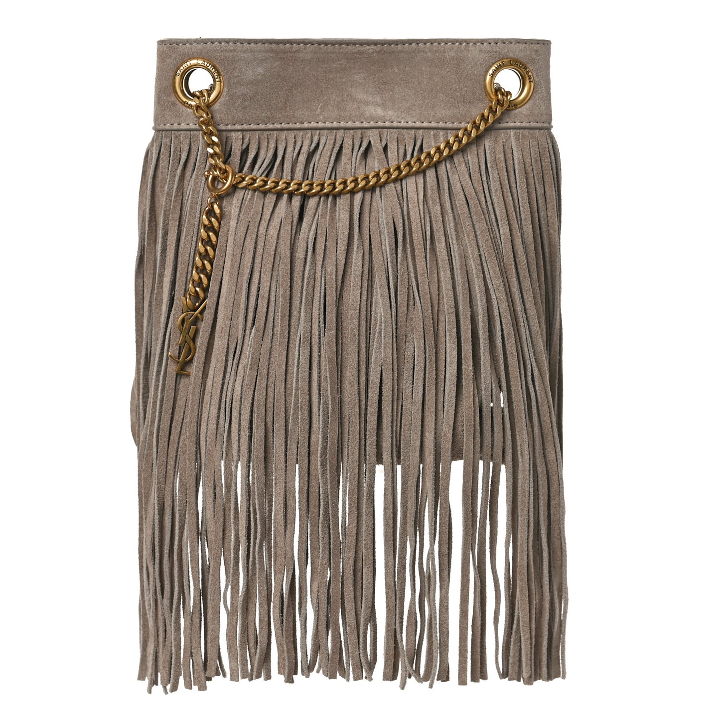 Suede Calfskin Small Grace Fringed Hobo Bag Dusty Grey
