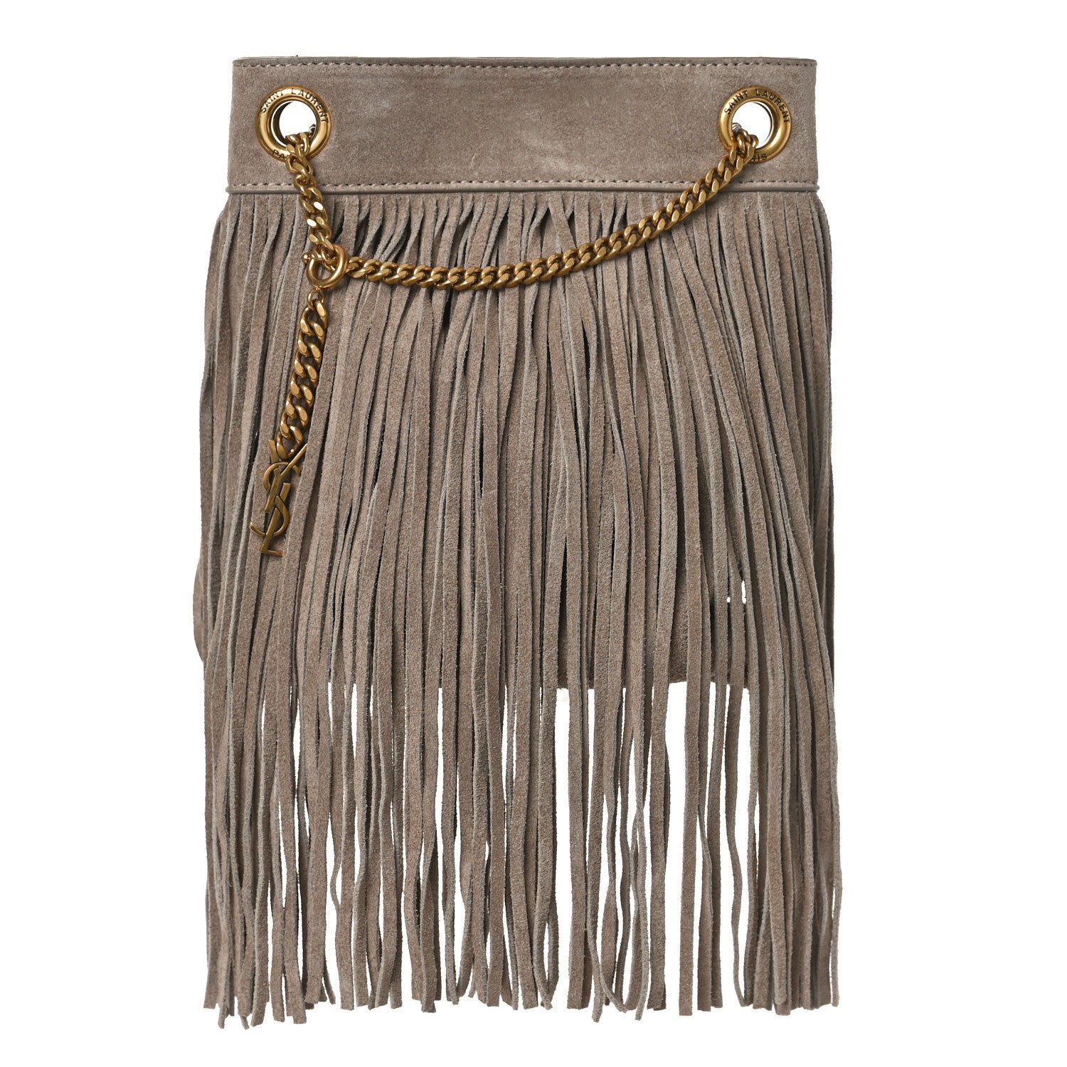 Saint Laurent Suede Calfskin Small Grace Fringed Hobo Bag Dusty Grey 2 of 9