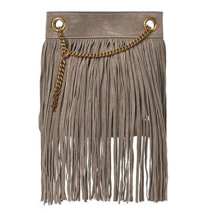 Saint Laurent Suede Calfskin Small Grace Fringed Hobo Bag Dusty Grey 2 of 9