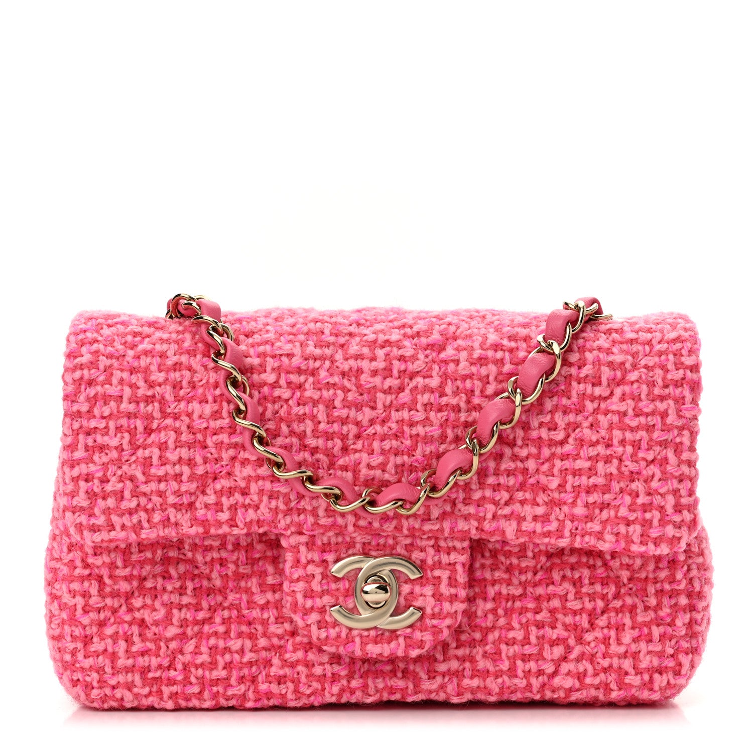 Chanel Wool Tweed Quilted Mini Rectangular Flap Dark Pink Fuchsia 1 of 11