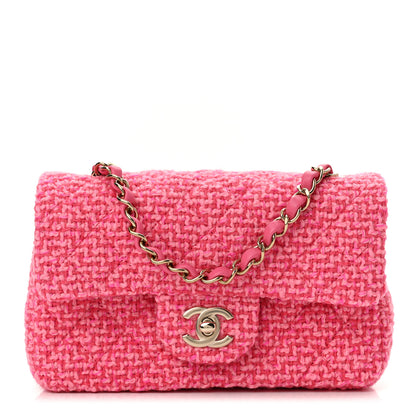 Chanel Wool Tweed Quilted Mini Rectangular Flap Dark Pink Fuchsia 1 of 11