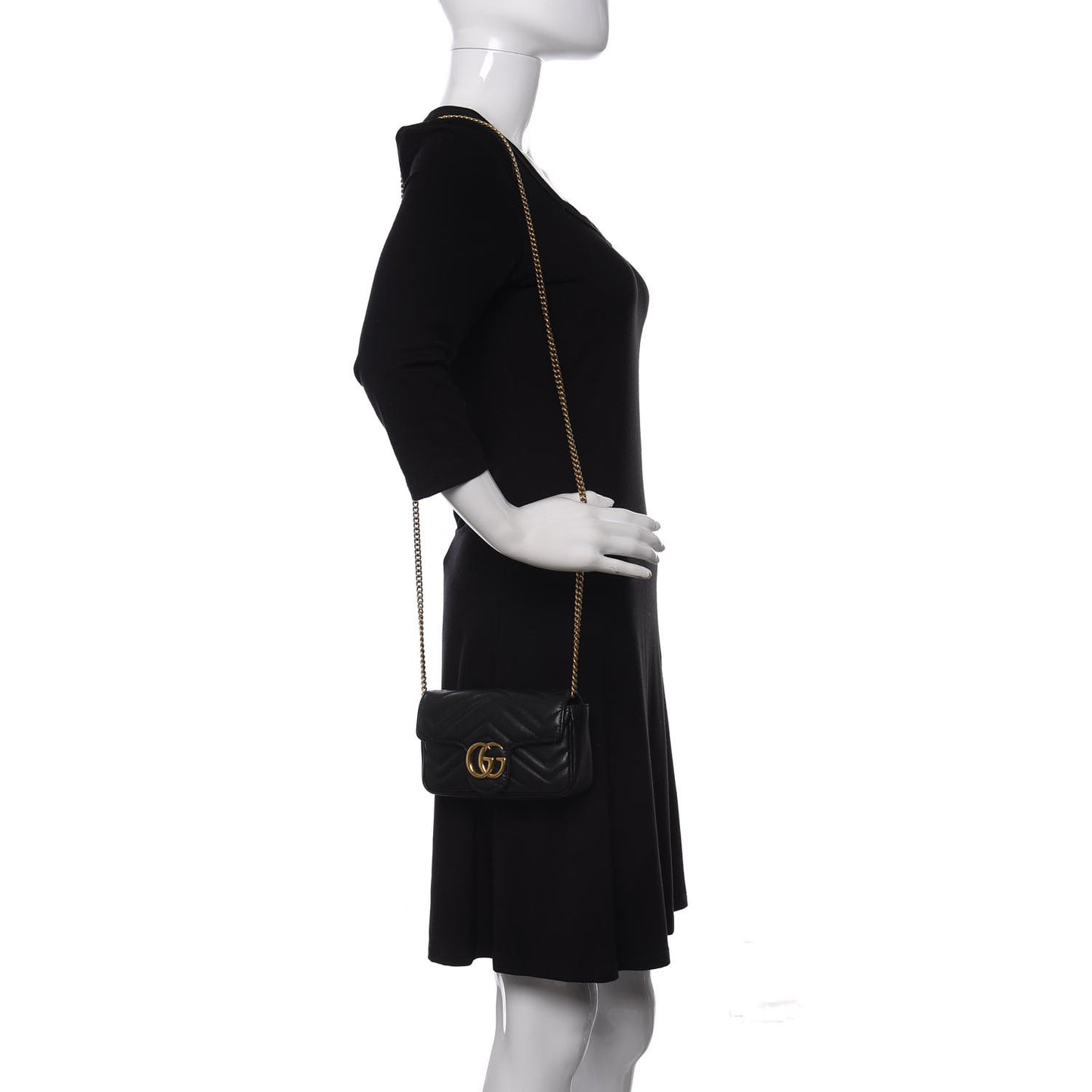 Calfskin Matelasse Super Mini GG Marmont Shoulder Bag Black
