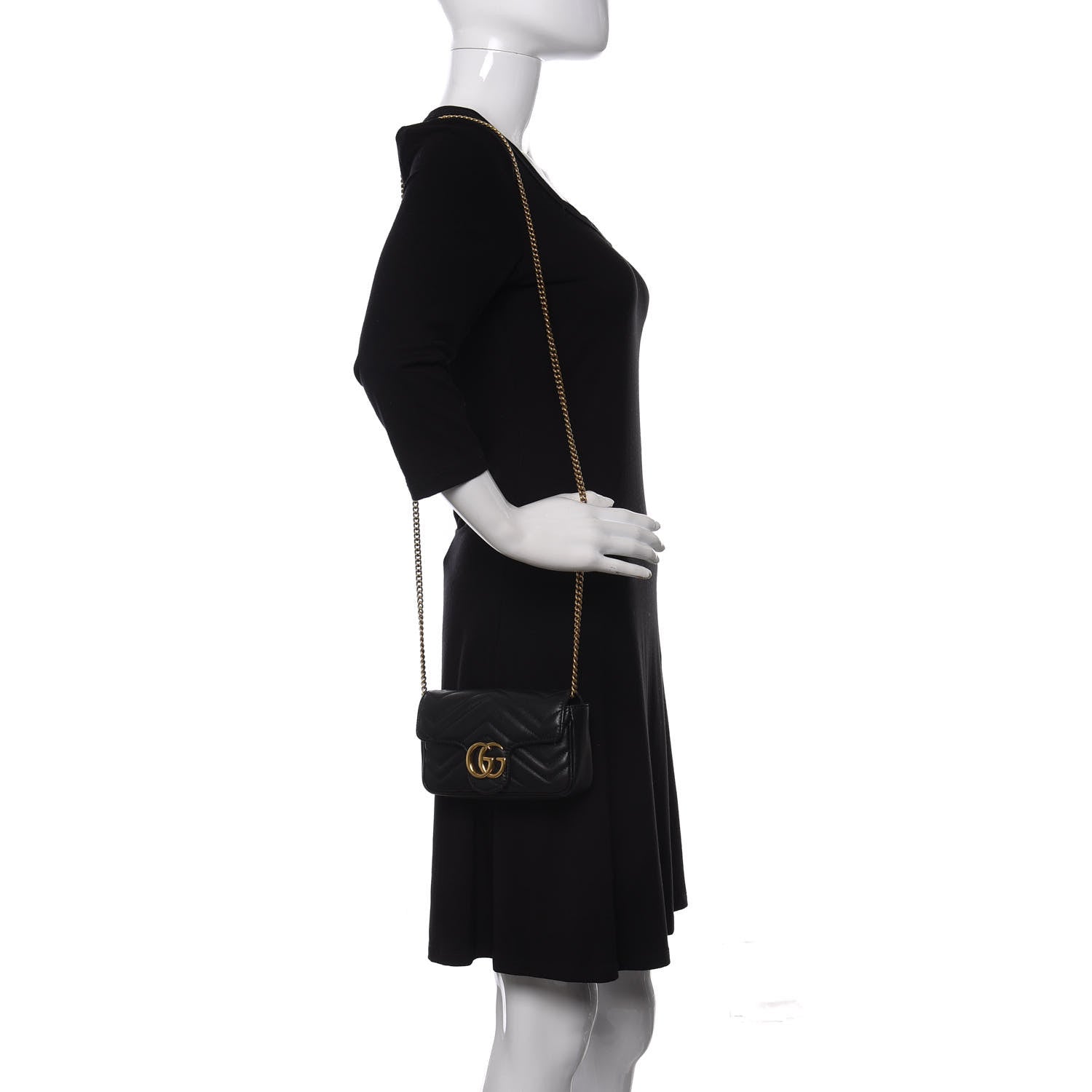 Gucci Calfskin Matelasse Super Mini GG Marmont Shoulder Bag Black 2 of 10