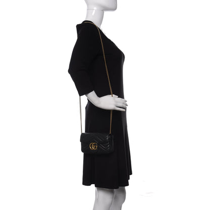 Gucci Calfskin Matelasse Super Mini GG Marmont Shoulder Bag Black 2 of 10