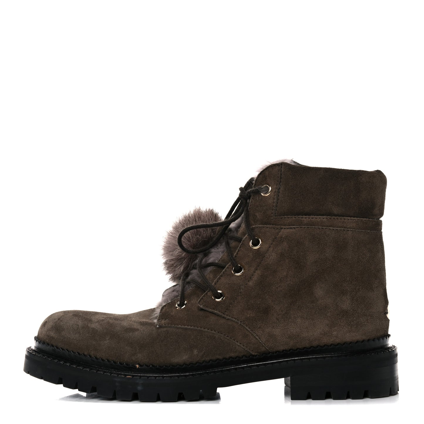 Suede Rabbit Fur Pom Pom Elba Flat Boots 37.5 Mink