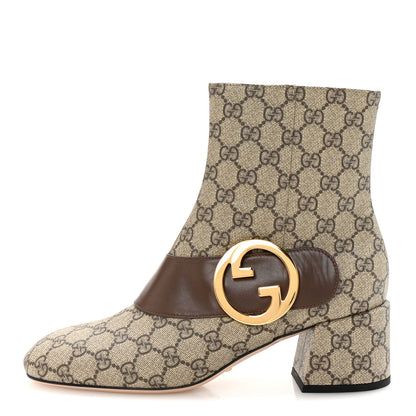 Gucci GG Supreme Monogram Malaga Kid Blondie 55mm Ankle Boots 41 Beige Ebony New Acero 1 of 10