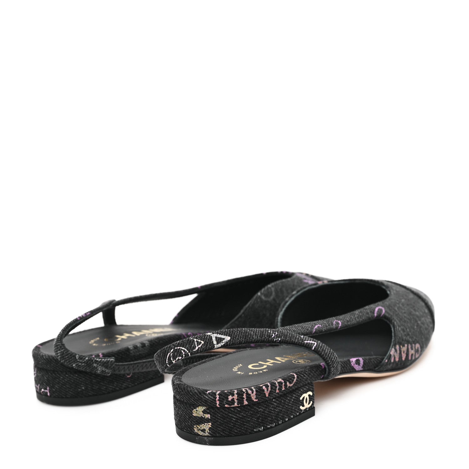 Chanel Denim Cap Toe Denim Mood Slingback Flats 36 Black Multicolor 5 of 9