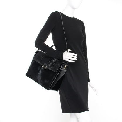 Valentino Garavani Calf Hair Snakeskin Patent Calfskin Large Mime Single Handle Bag Black 2 of 10
