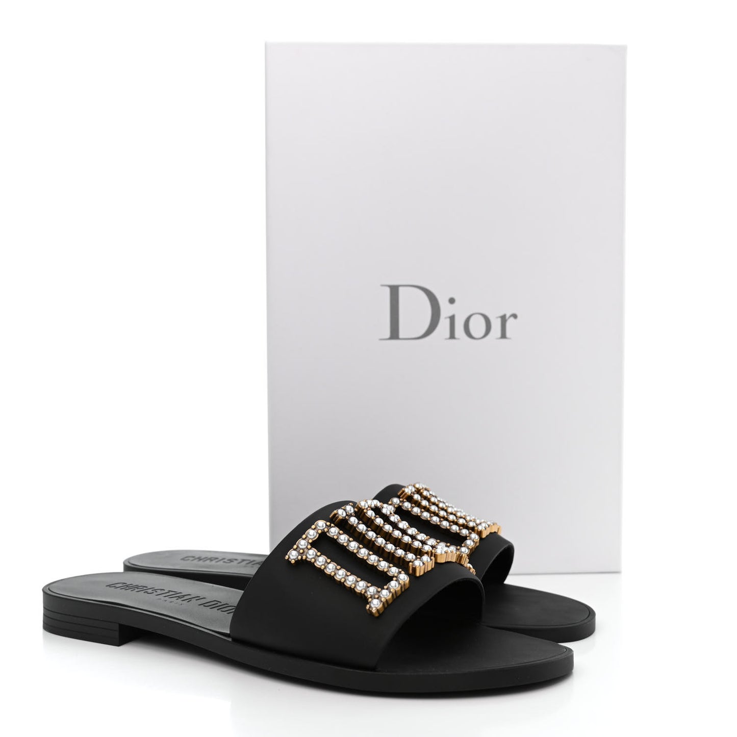 Matte Calfskin Pearl Dio(r)evolution Slide Sandals 39 Black
