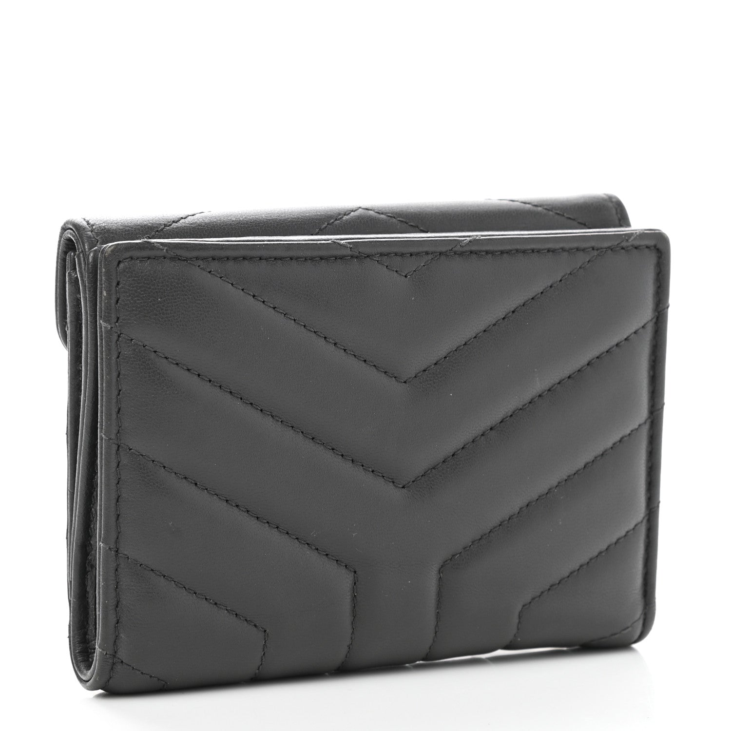 Saint Laurent Lambskin Y Quilted Monogram Compact Loulou Wallet Asphalt 3 of 9