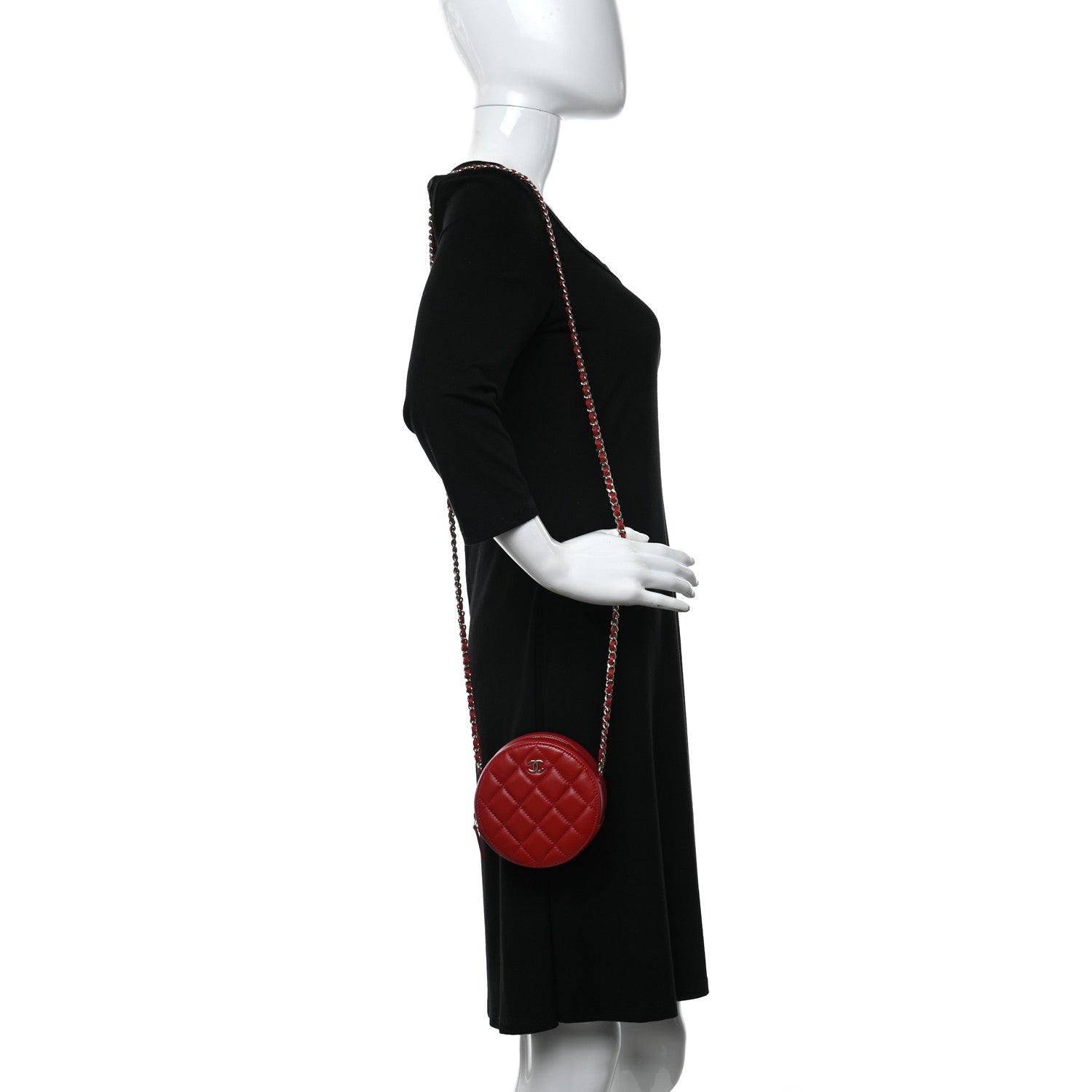 Chanel Lambskin Quilted Round Clutch With Chain Red 2 of 9