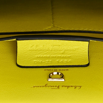 Salvatore Ferragamo Woven Calfskin Trifolio Top Handle Bag Yellow Black 7 of 15