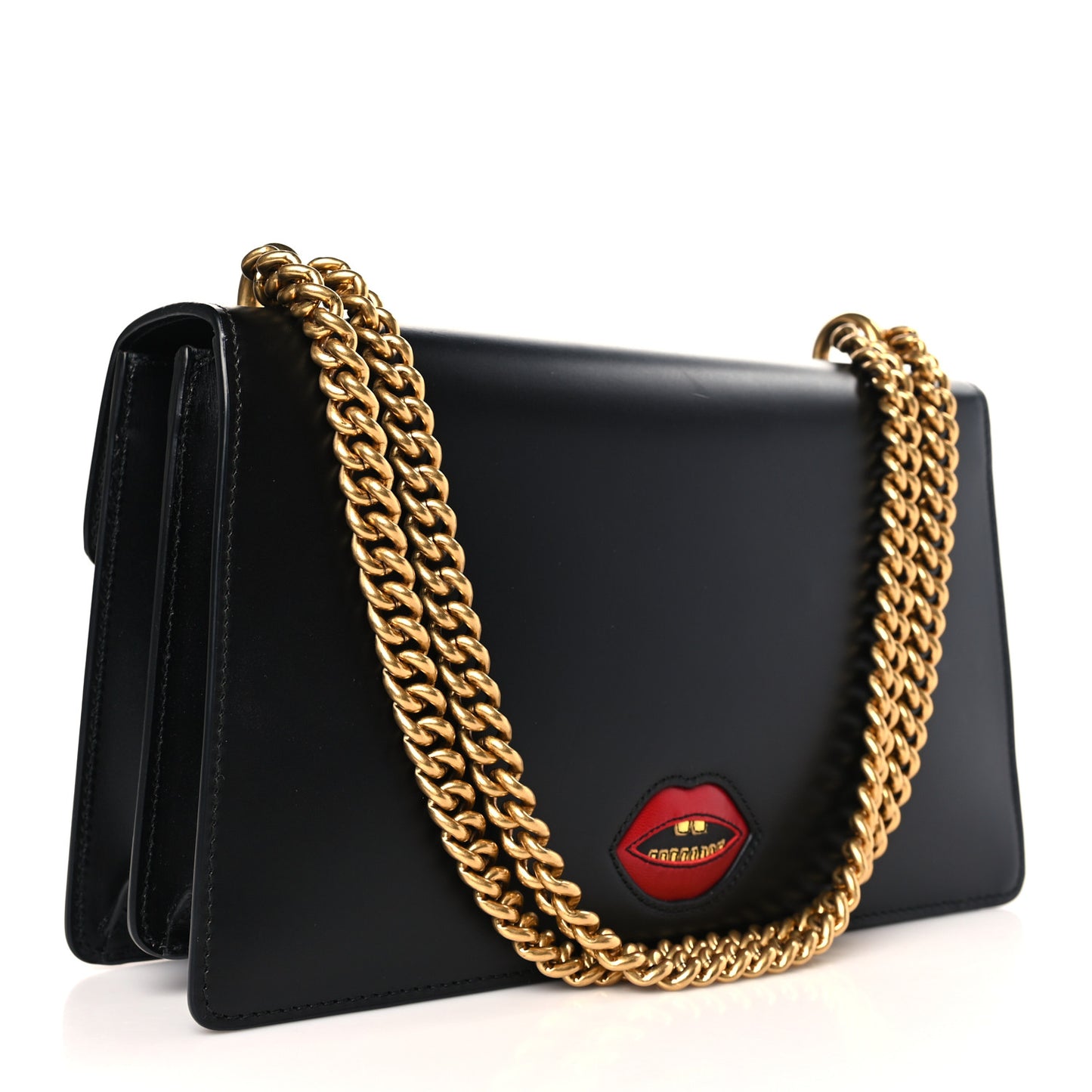 Knight Calfskin Malaga Kid Heart Medium GG Marmont Chain Handle Bag Black Hibiscus Red Multicolor