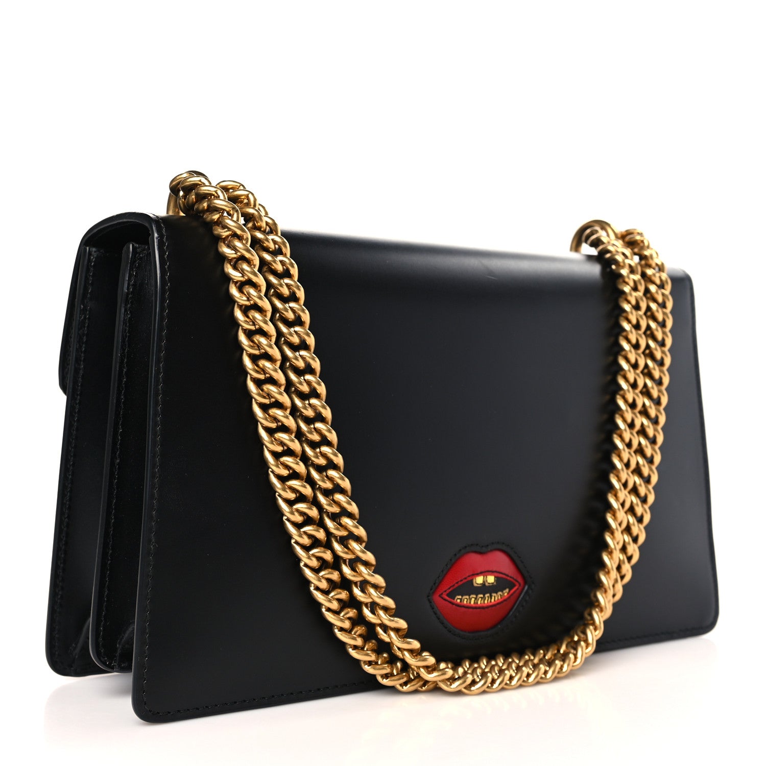 Gucci Knight Calfskin Malaga Kid Heart Medium GG Marmont Chain Handle Bag Black Hibiscus Red Multicolor 2 of 9