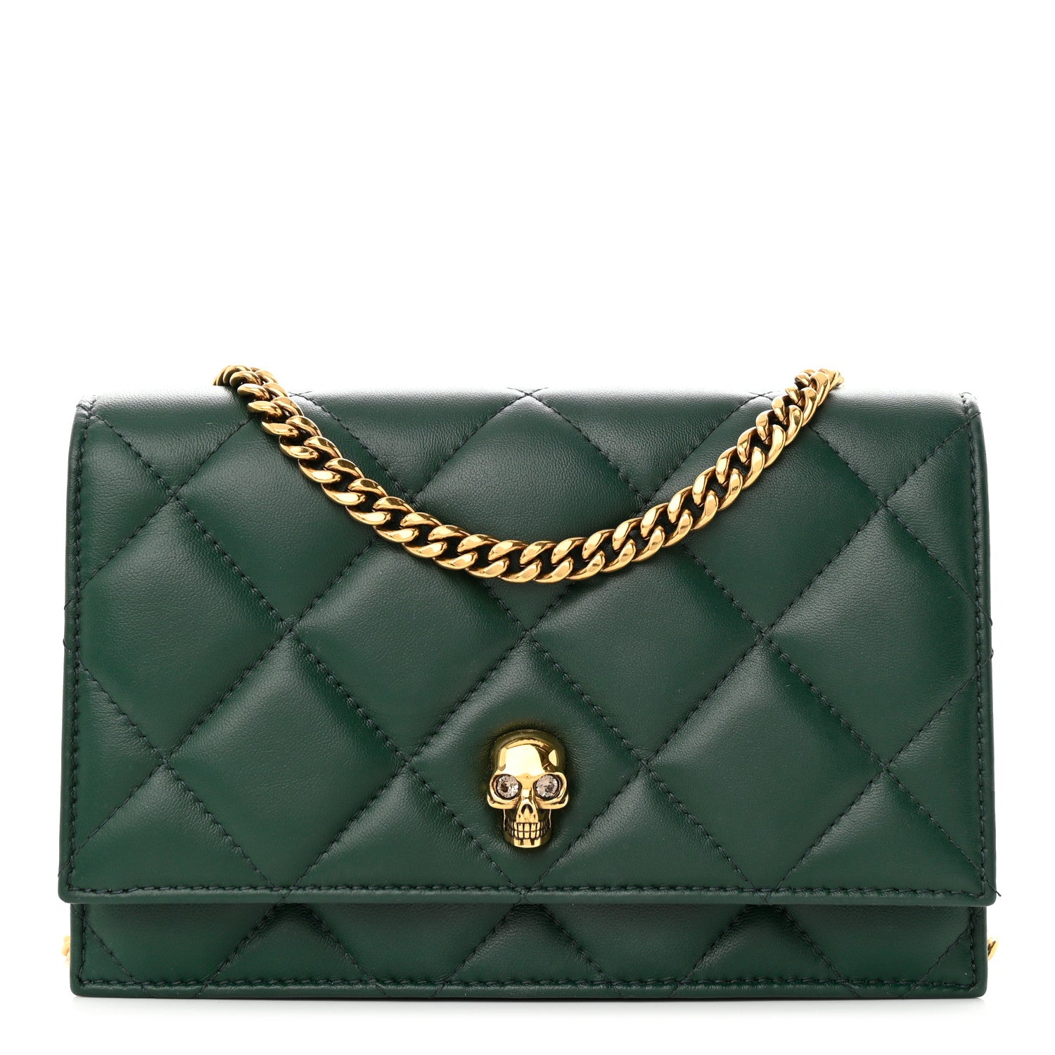 Alexander McQueen Calfskin Quilted Skull Small Chain Crossbody Bag Green 1 of 10