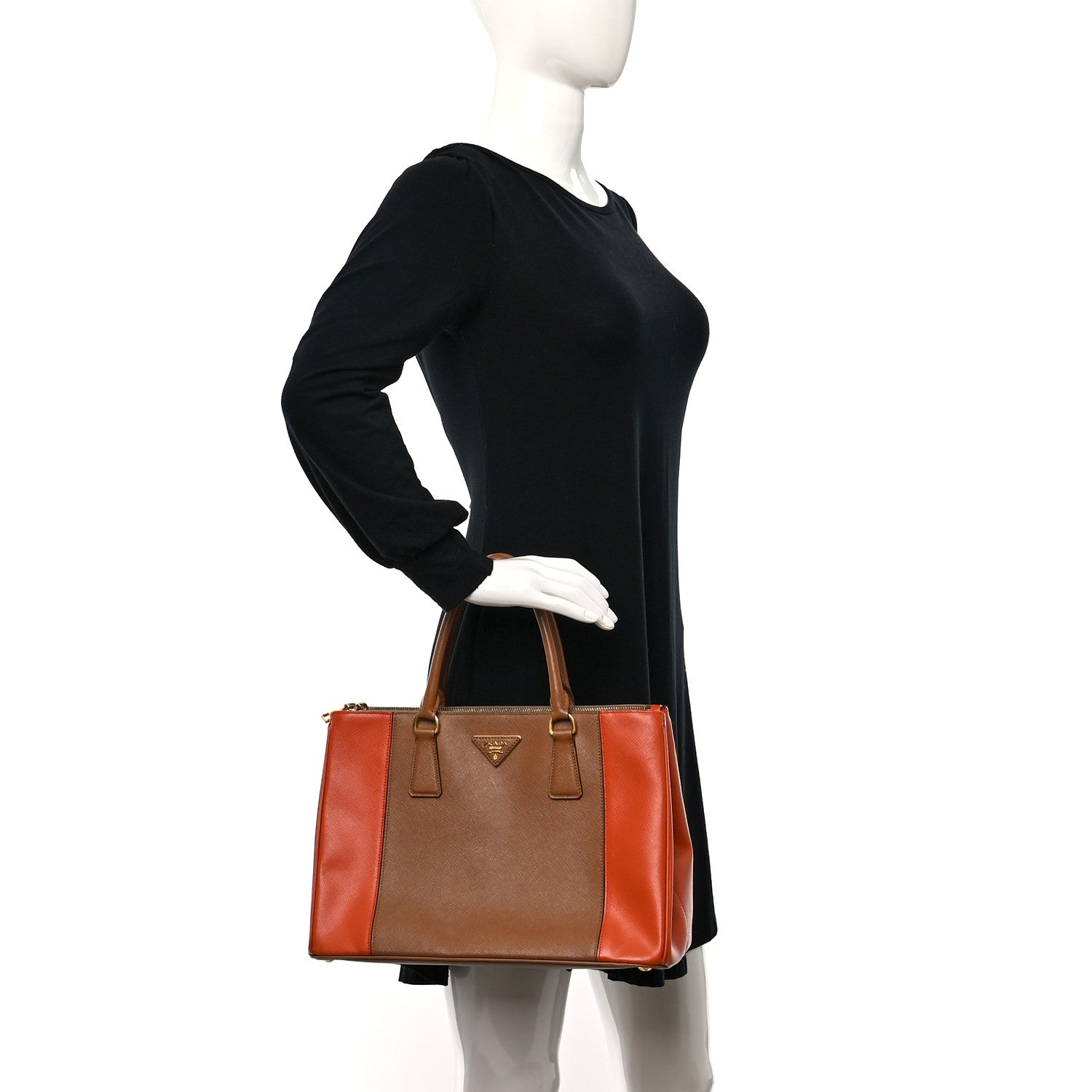 Prada Saffiano Lux Colorblock Medium Galleria Double Zip Tote Caramel Papaya 3 of 12
