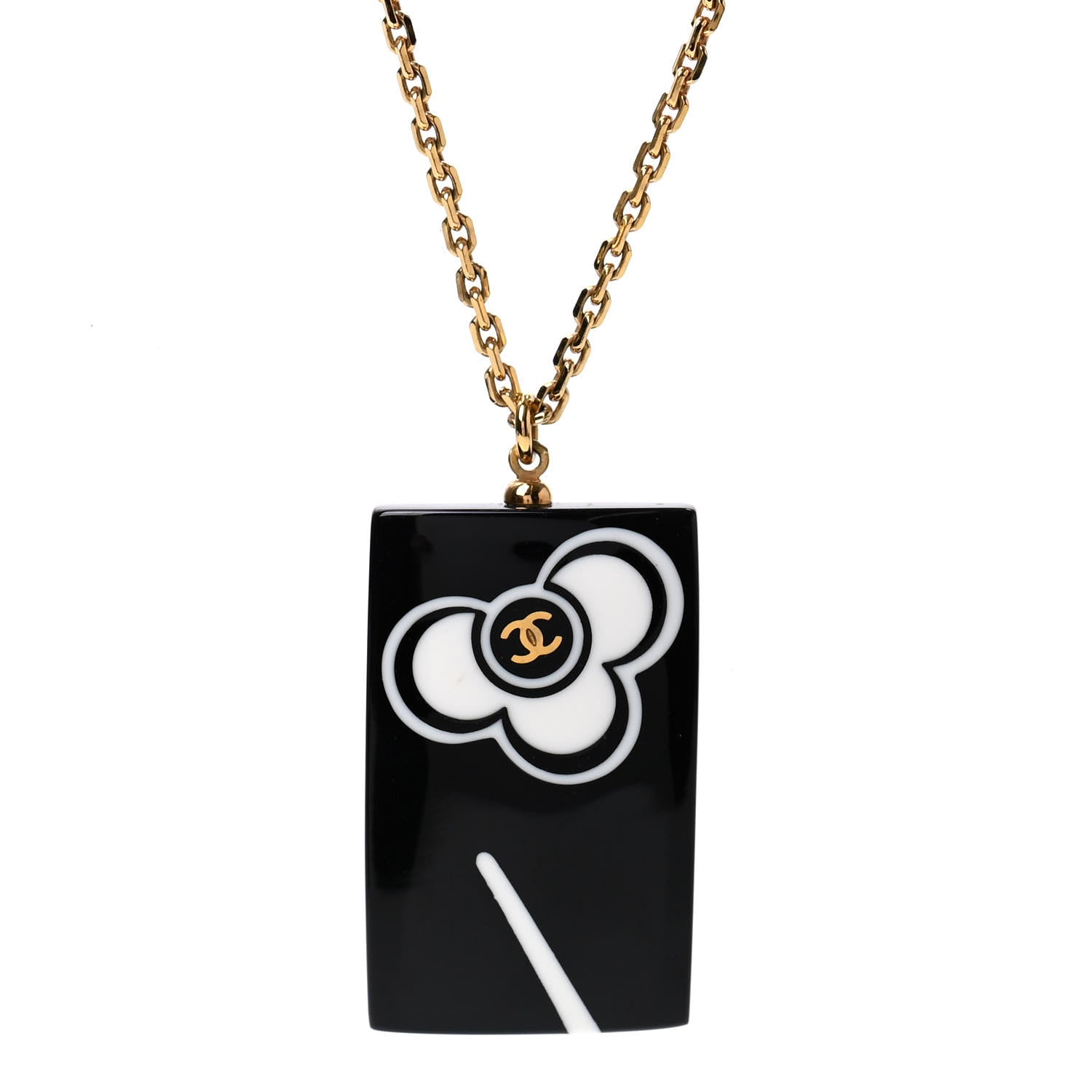 Chanel Resin Camellia CC Necklace Black Gold 4 of 6