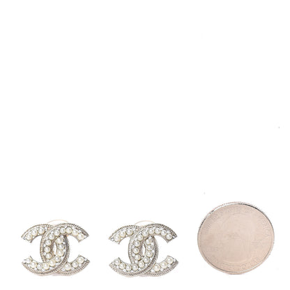 Chanel Crystal Pearl CC Clip On Earrings Light Gold 2 of 5