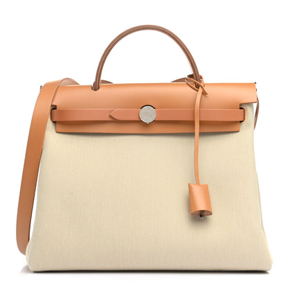 Hermes Military Toile Vache Hunter Herbag Zip Retourne 31 PM Beton Naturel 2 of 13