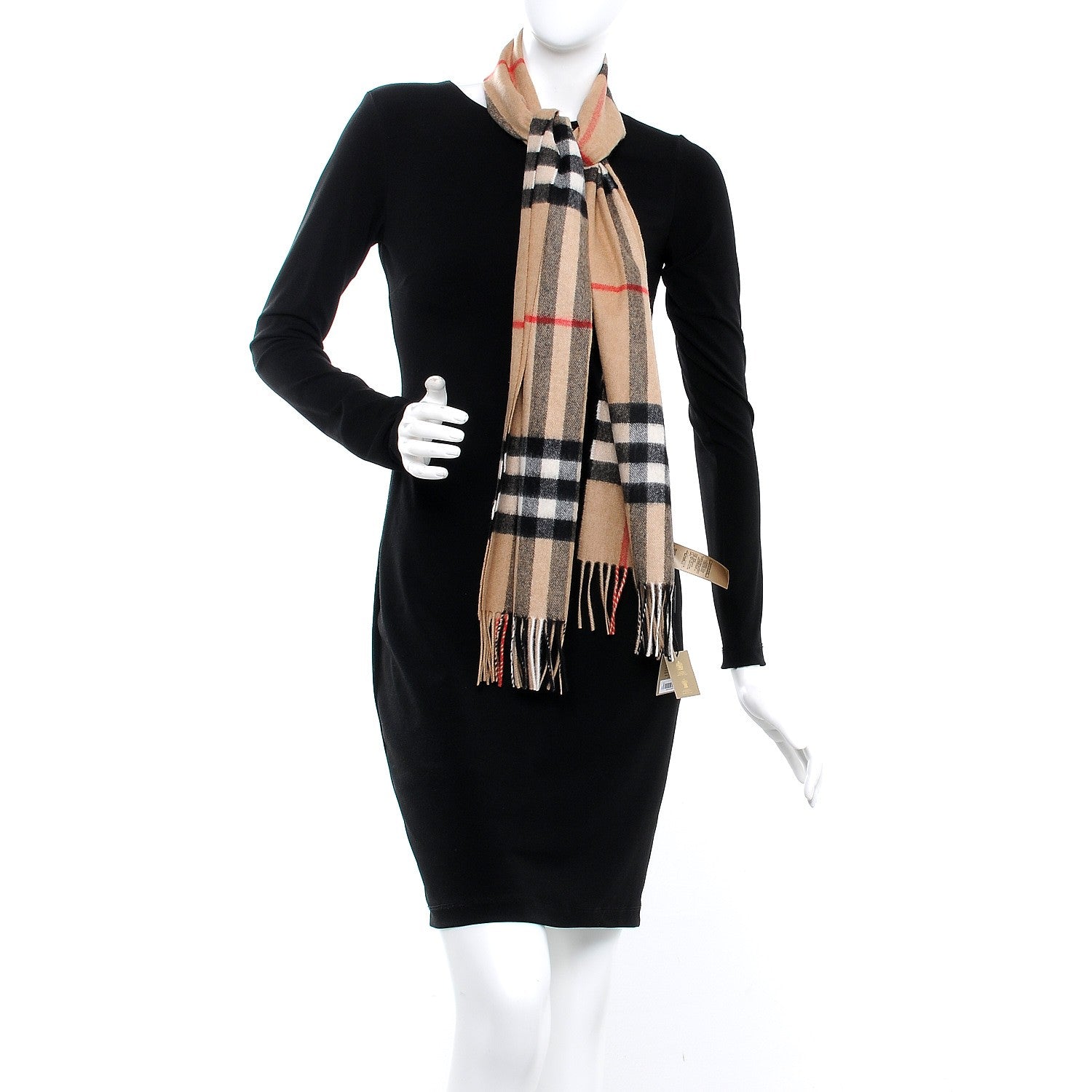 Burberry Cashmere Giant Check Fringe Scarf Camel 2 of 6