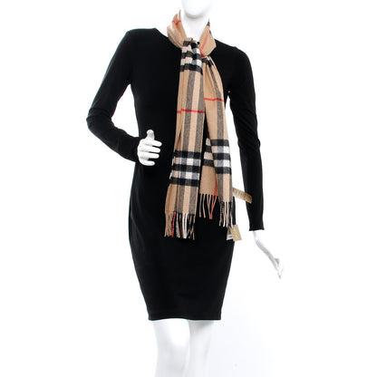 Burberry Cashmere Giant Check Fringe Scarf Camel 2 of 6