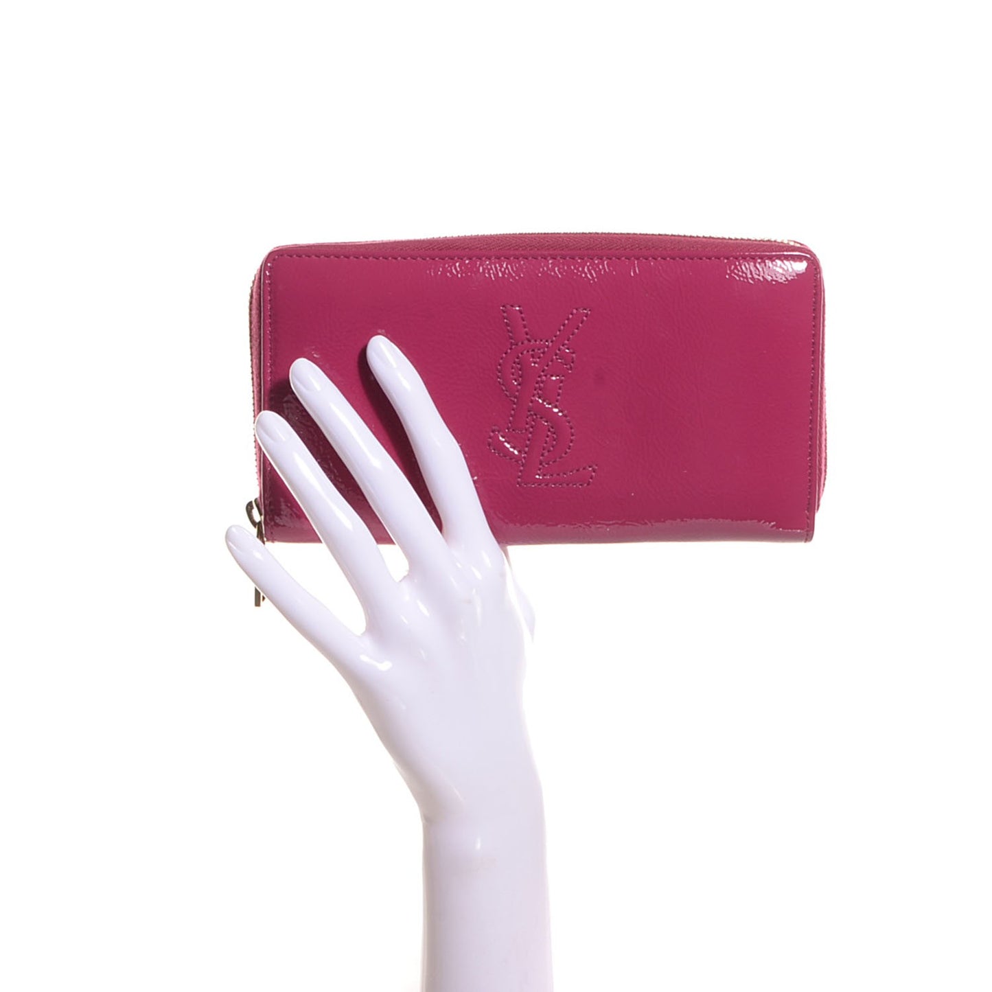 Textured Patent Belle De Jour Zip Around Wallet Fuchsia