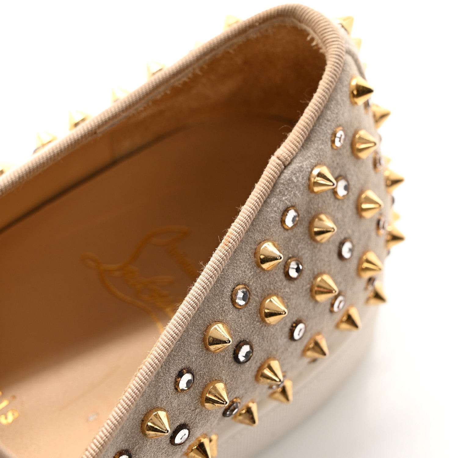 Christian Louboutin Veau Velours Spikes Womens Roller Boat Flat 44 Gold 22 of 22