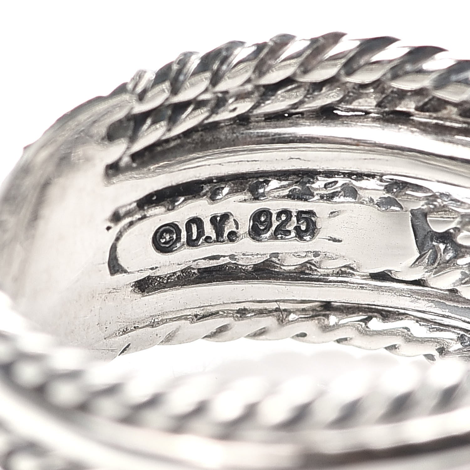 David Yurman Sterling Silver Diamond 11mm Wide Crossover Cable Ring 54 7 4 of 4