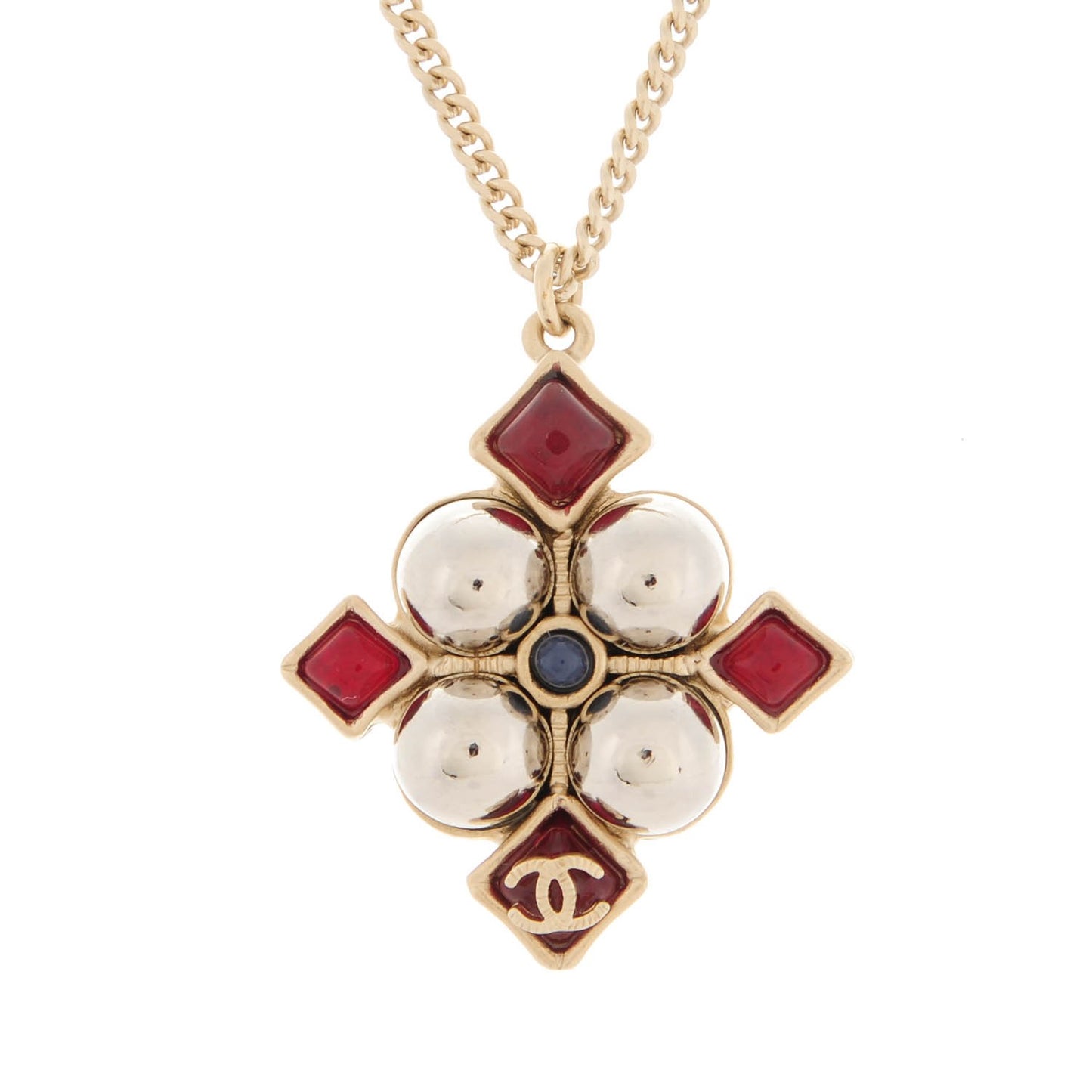 Gripoix Poured Glass CC Necklace Gold