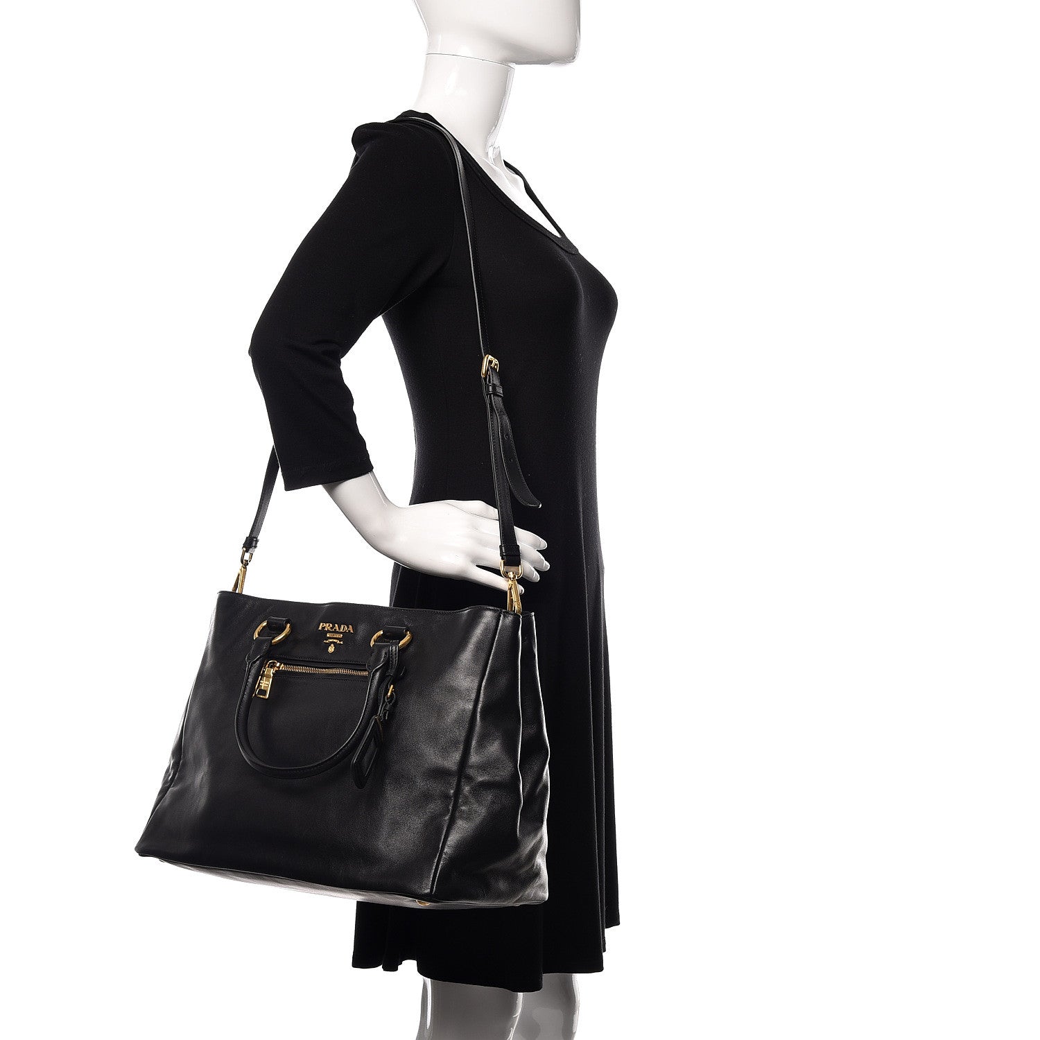 Prada Soft Calf Tote Black 3 of 11