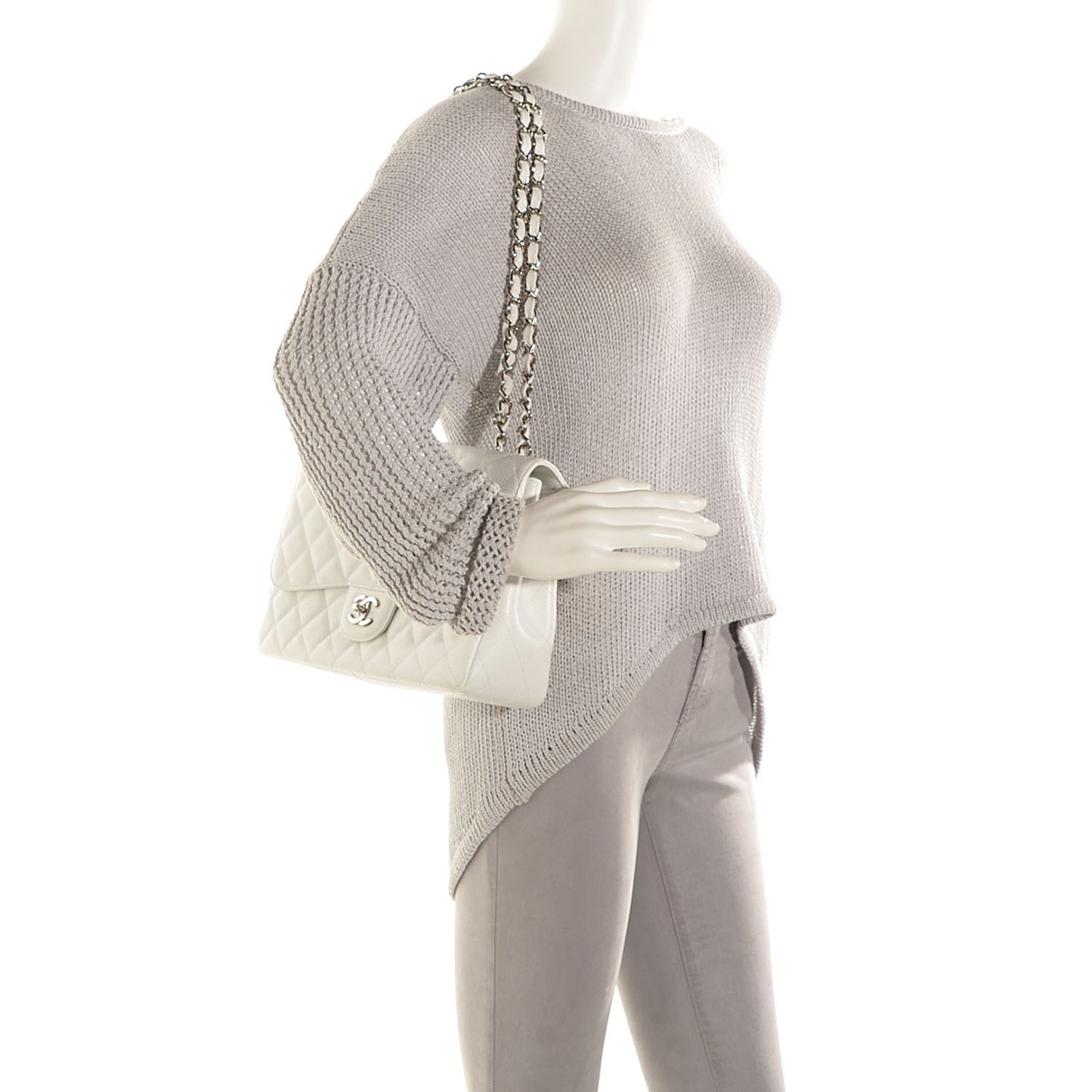 Caviar Quilted Jumbo Single Flap White