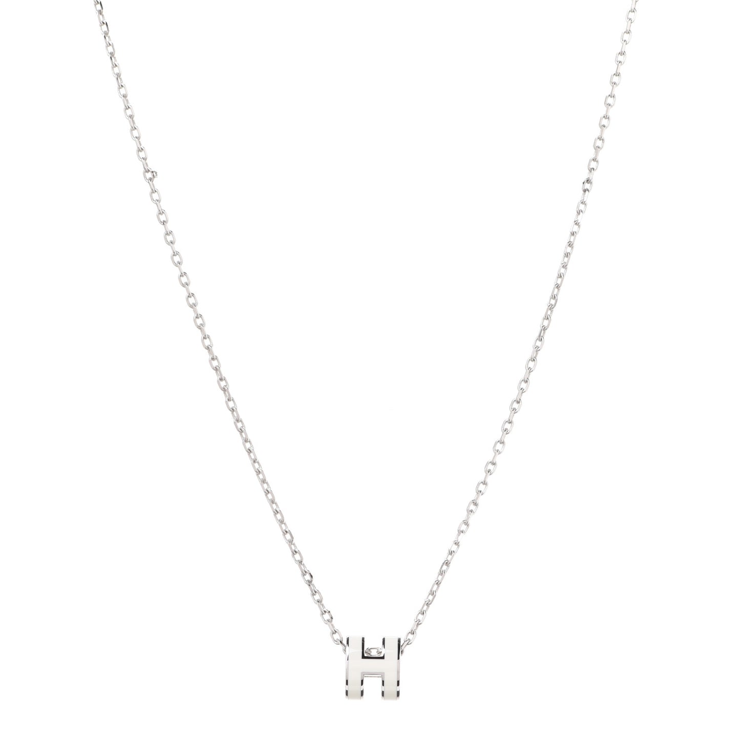 Lacquered Palladium Mini Pop H Pendant Necklace White
