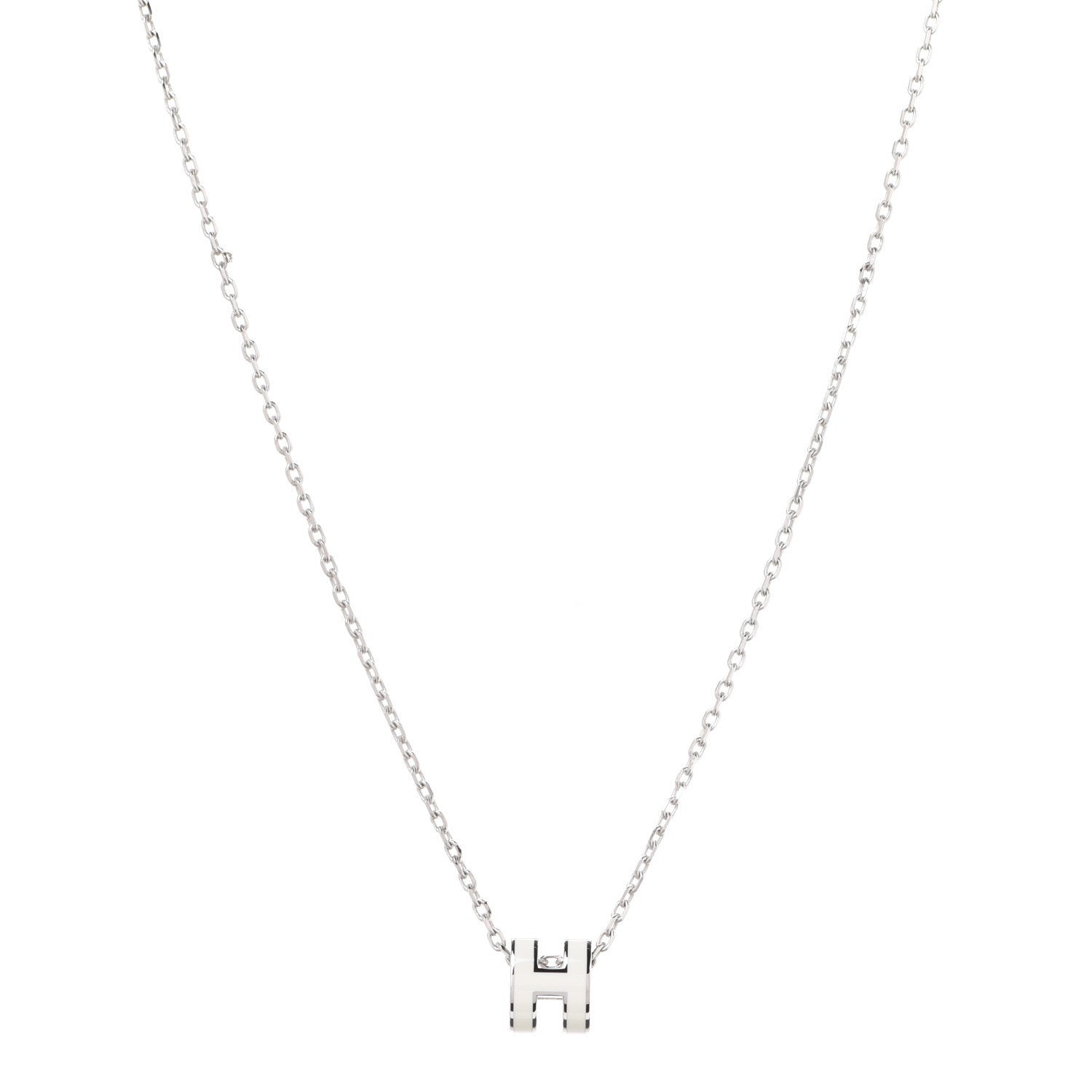 Hermes Lacquered Palladium Mini Pop H Pendant Necklace White 1 of 7
